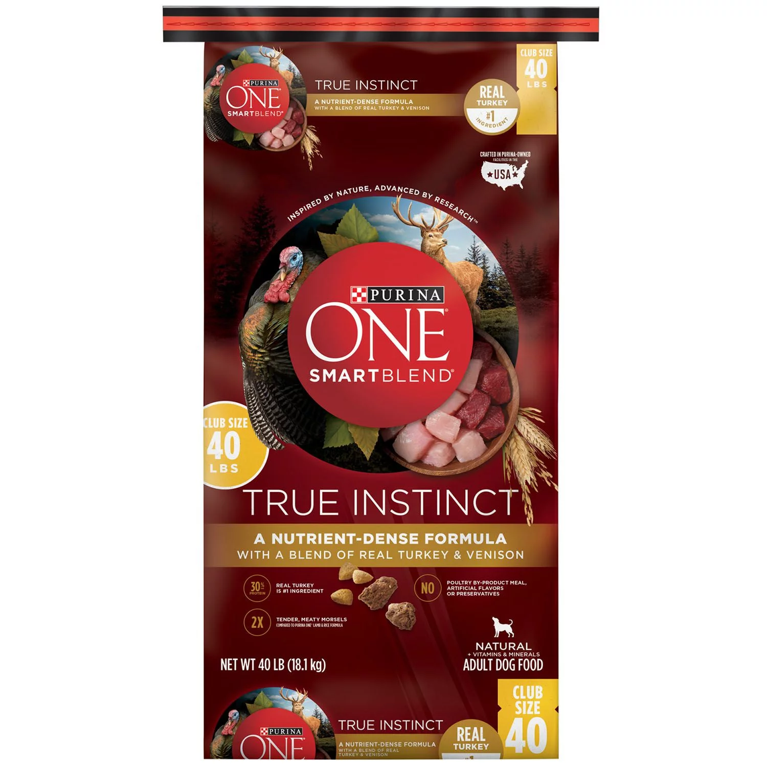 Purina ONE SmartBlend True Instinct With a Blend of Real Turkey & Venison Adult Premium Dog Food 40 lb. Bag