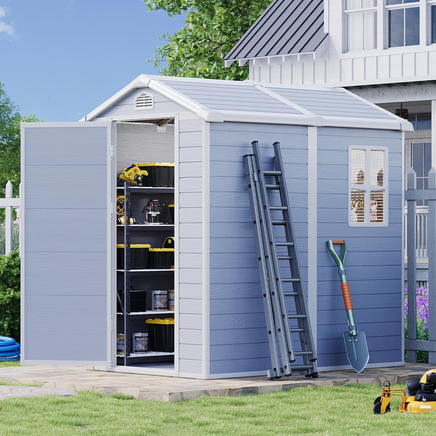 Aoxun 4'x6' Resin Outdoor Storage Shed with Lockable Door - Ideal for Garden Tools, Bike Accessories, Beach Chairs, and Patio Furniture - Gray