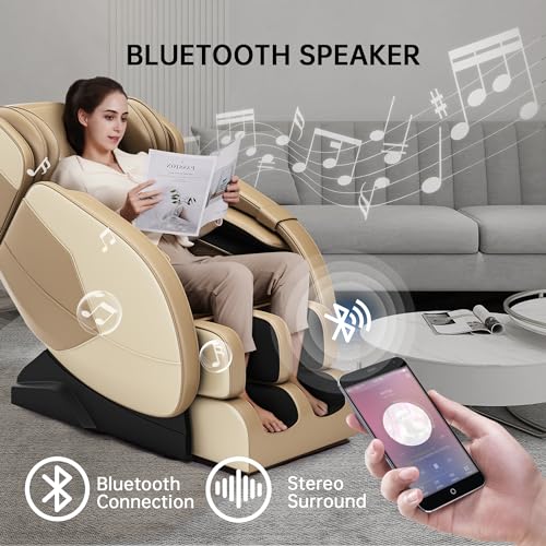 2024 Massage Chair, Full Body Zero Gravity with Shiatsu Massage Roller, 6 Auto Massage Mode, Heater, Foot Massage, Bluetooth, Khaki