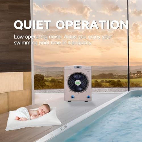 Above Ground Pool Heater, Up to 5000gallons Swimming Pool Heat Pumps, Fits 8/11/15 Foot Pools Electric Pool Water Heaters, Max Output 16184BTU/hr, 110V~120V/60Hz