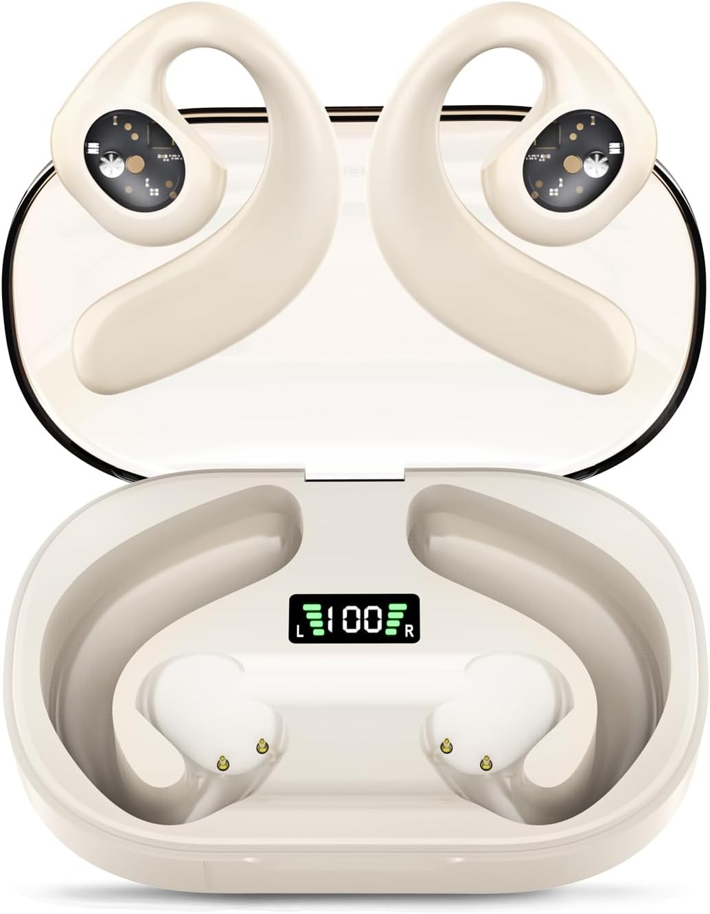 Open Ear Headphones, Wireless Open Ear Earbuds, Lightweight & Comfort Air Conduction Headphones Bluetooth 5.3 Earbuds with LED Digital Display for Sport, Workout and Outdoor