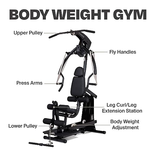 Centr Body Weight Home Gym Machine - Upper & Lower Body Weight Machine & Home Gym System with Multifunctional Cable for Full Body Workout Set - Exercise Equipment with Leg Extension & Leg Curl Station
