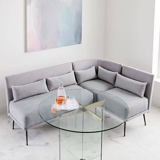 West Elm Modern Banquette, Round Corner, Performance Velvet, Ink Blue, Burnished Bronze, Poly - Dining Benches u0026 Banquettes