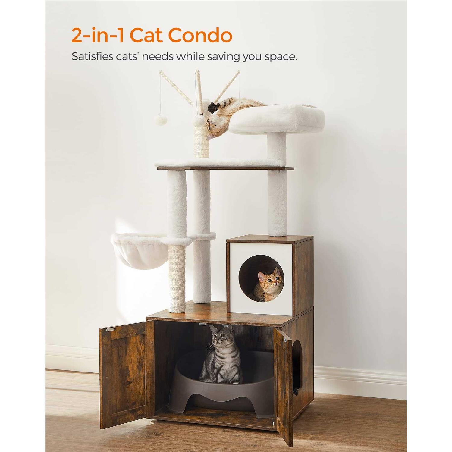 Feandrea WoodyWonders Cat Tree with Litter Box Enclosure 2-in-1 Modern Tower - Pet Supplies online store