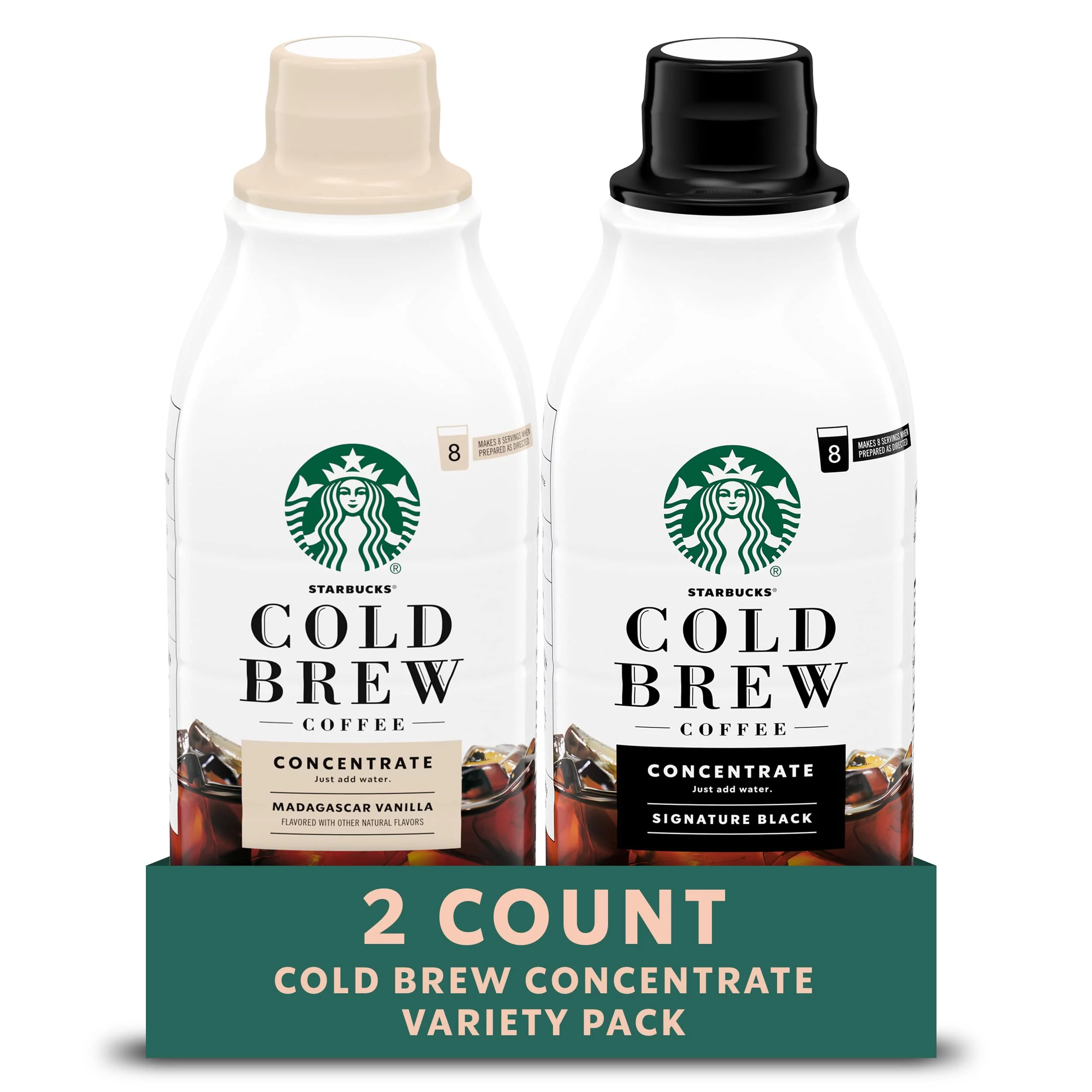 Starbucks Cold Brew Coffee Concentrate, Signature Black And Naturally Flavored Madagascar Vanilla, Multi-Serve, 2 Bottles (32 Fl Oz Each)