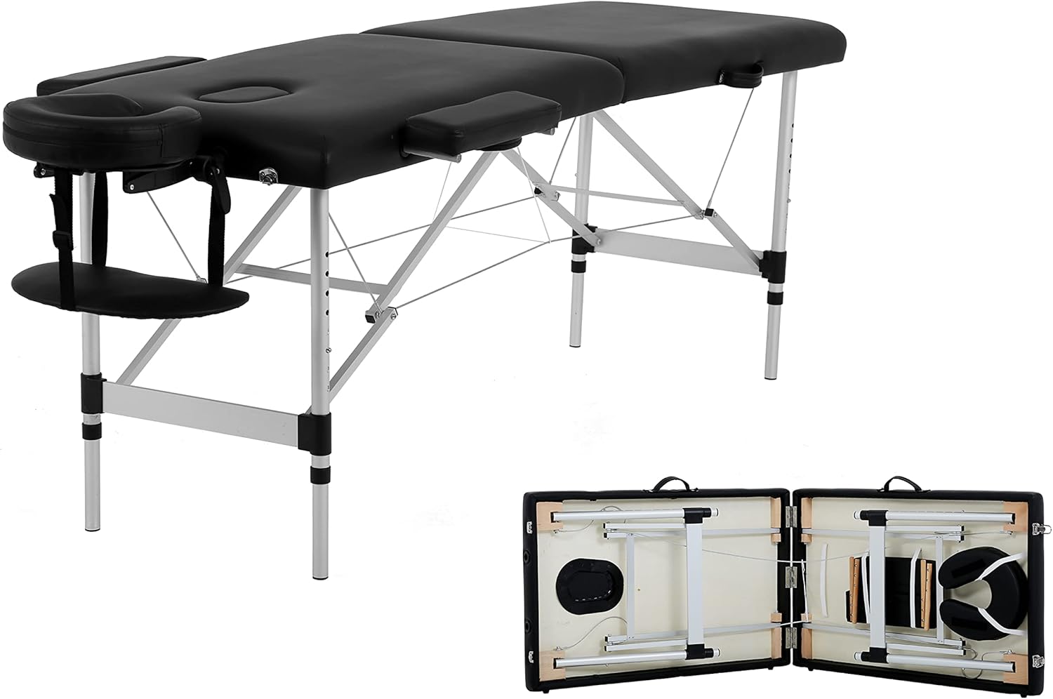 Massage Tables Portable Lash Bed 73 inch Aluminium Tattoo Table Height Adjustable Portable Spa Bed 2 Folding Chiropractic Table w/Carry Case/Face Cradle/Hand Pallet for Travel Physical Therapist