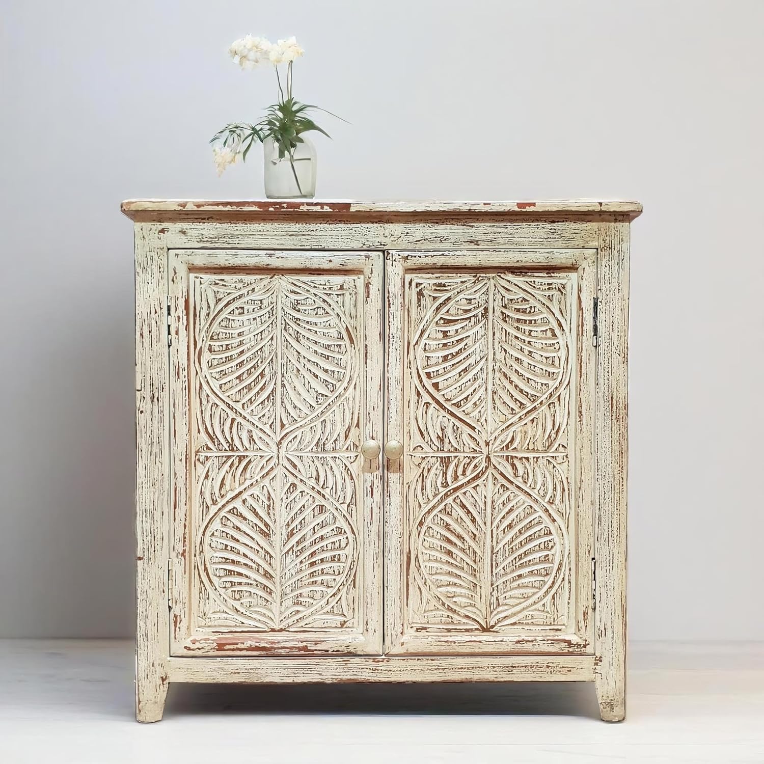 | Hand Carved Leaf Small Buffet | Hand Carved Furniture | Storage Cabinet | Sideboards | Living Room Furniture | Lifestyle Decor Furniture