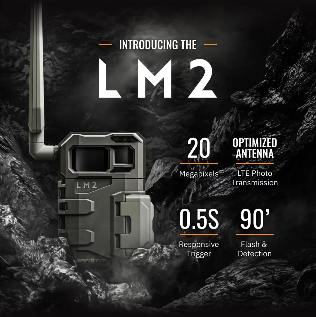 SPYPOINT LM2 Cellular Trail Camera - 20MP Photos, Infrared Game Night Vision Photos, 90' Flash Spy Camera & Detection Range, 0.5S Trigger Speed, Optimized Antenna, Photos Sent to App VNZ