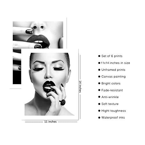 YIXIHOMPT Fashion Wall Art Bathroom Decor Prints Set of 6 Canvas Posters Pictures Photos Bathroom Artwork Black and White Modern Women Funny Bathroom Bedroom Wall Decor Unframed 8x10in