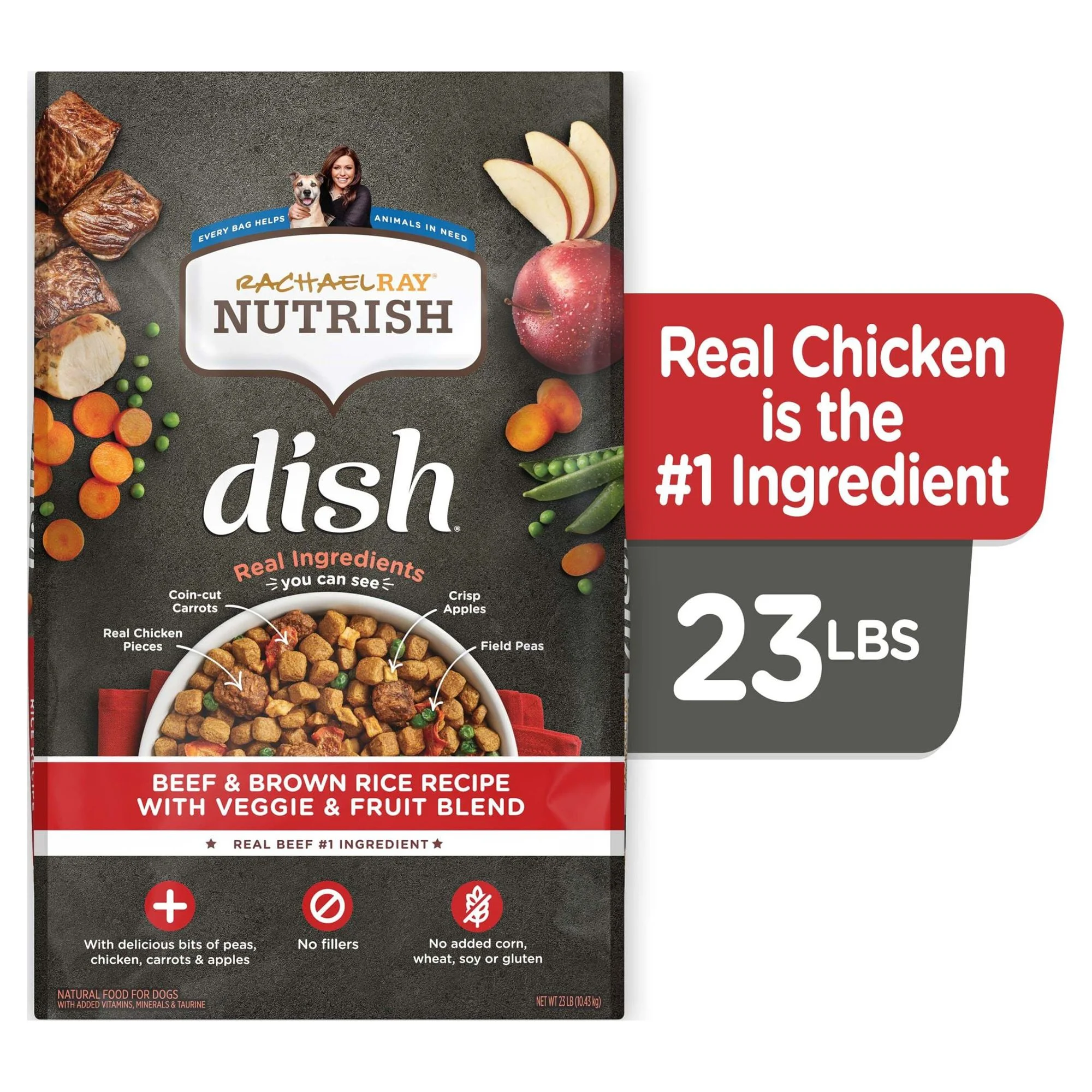 Rachael Ray Nutrish Dish Dry Dog Food, Beef & Brown Rice Recipe With Veggie & Fruit Blend, 23 lb. Bag
