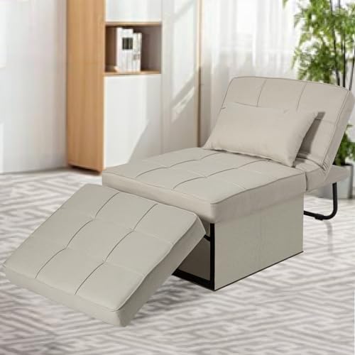 Chair Bed Sleeper, 4 in 1 Convertible Ottoman Bed, Folding Sleeper Sofa Chair with Adjustable Backrest, No Assembly Required for Apartment, Living Room and Bedroom,Dark Gray