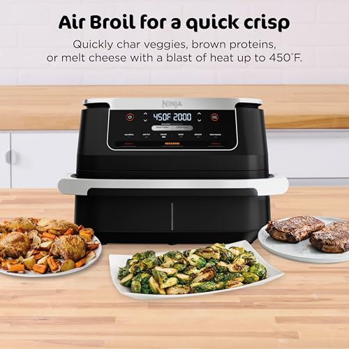 Ninja Foodi 10QT 6-in-1 DualZone Smart XL Air Fryer, 2 Independent 5QT Baskets, Smart Cook Thermometer, Match Cook, Smart Finish, Air Fry, Roast, Bake, Dehydrate, Reheat, Grey, DZ550
