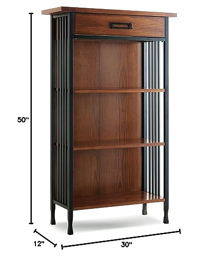 Leick Home 11262 Ironcraft Mantel Height Rustic Bookcase with Drawer Storage, 12