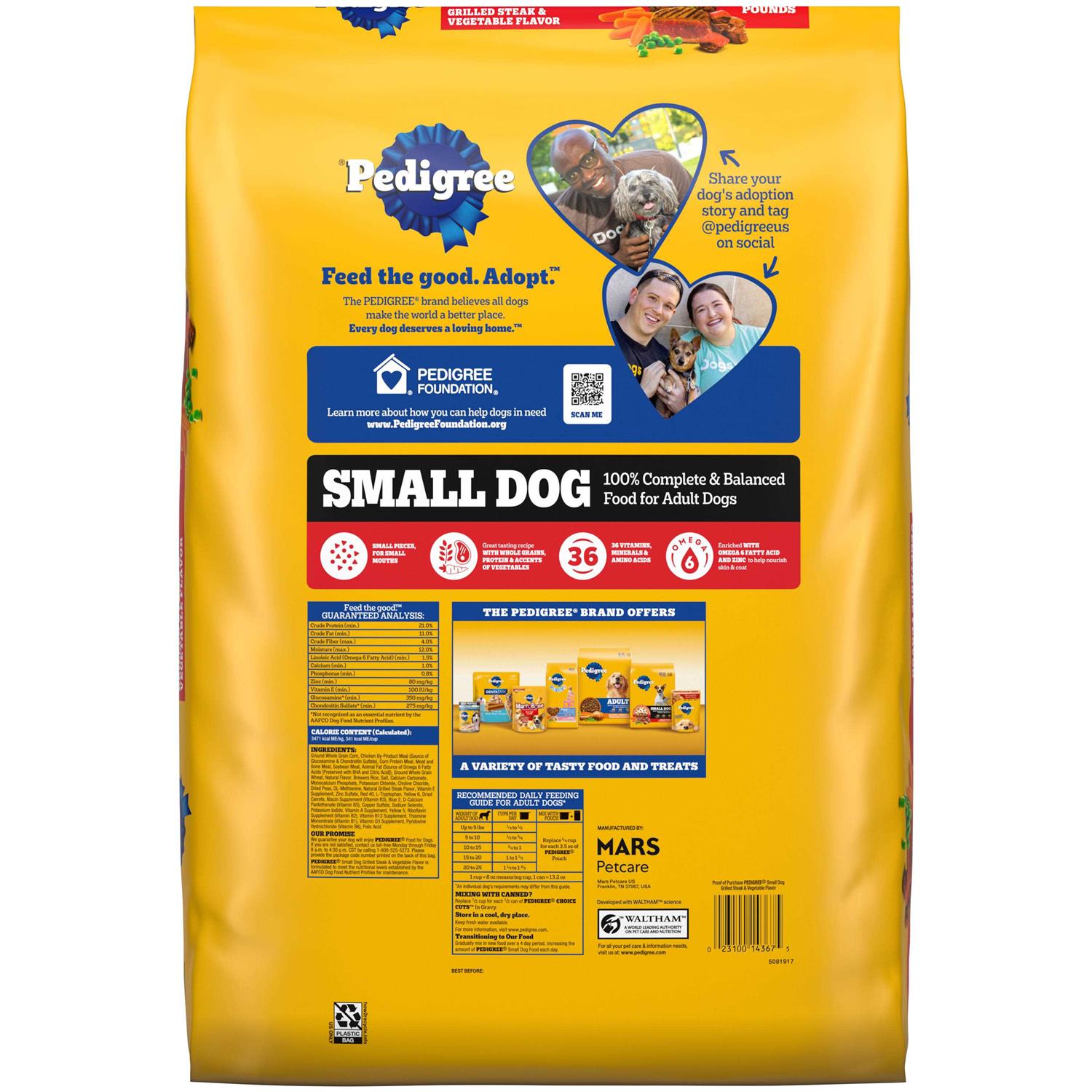 Pedigree Grilled Steak & Vegetable Flavor Small Dog Adult Complete Nutrition Dry Dog Food - Pet Supplies online store