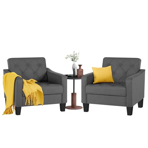 STHOUYN Living Room Chairs Accent Chairs Set of 2, Waiting Room Arm Chairs, Reading Chairs for Bedroom Comfy Club Chair Tufted, Office Small Space (1, Blue)