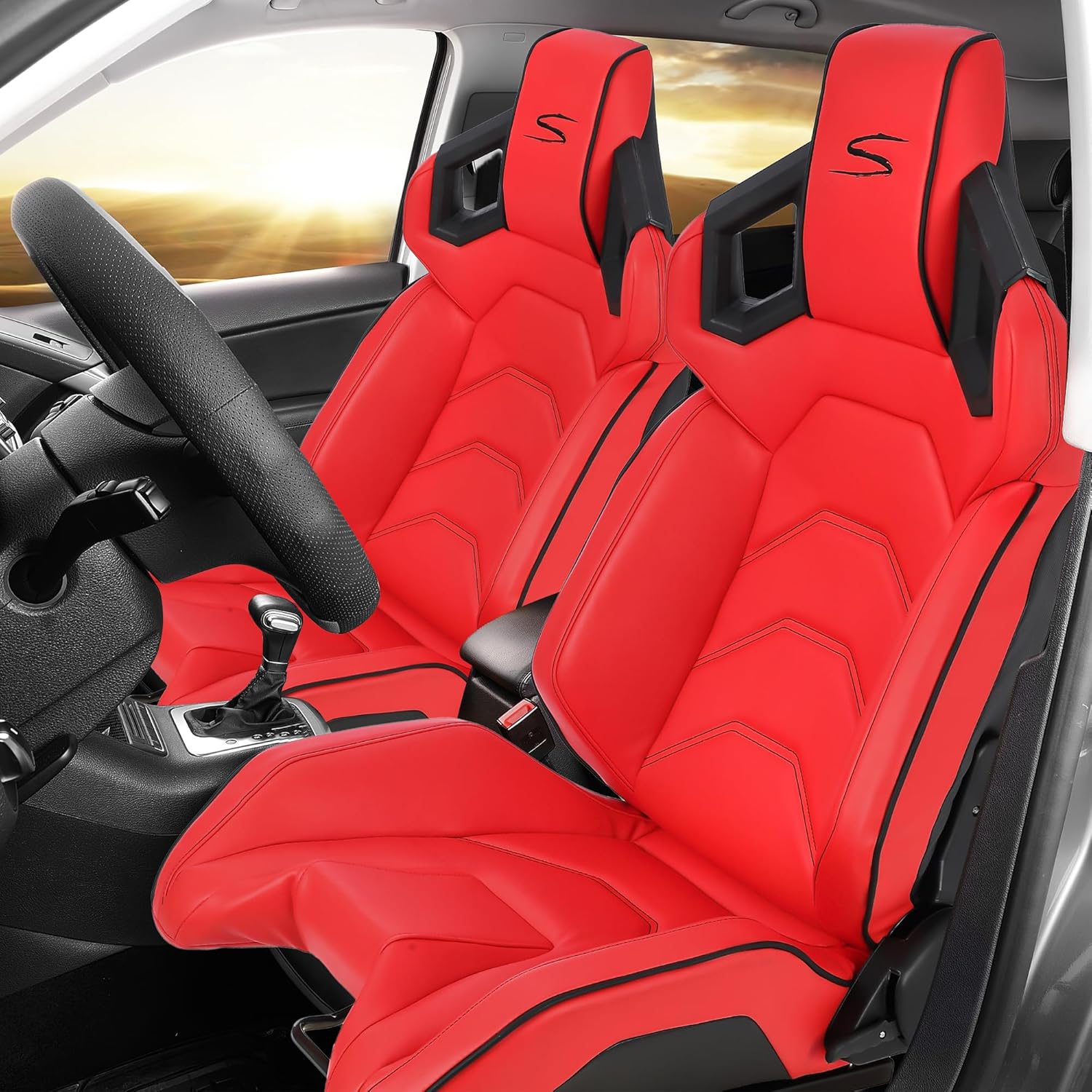 MAROUTE 1 Piece Universal Racing Seats with Dual Lock Sliders, PU Leather, Racing Bucket Seats, 23.6