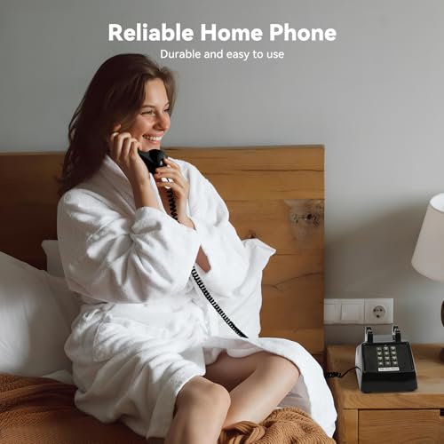 Sangyn Classic Vintage Cord Phones for Landline Old Telephone with Mechanical Ringer Volume Control Retro Analog Desk Phone for Home House School, Beige