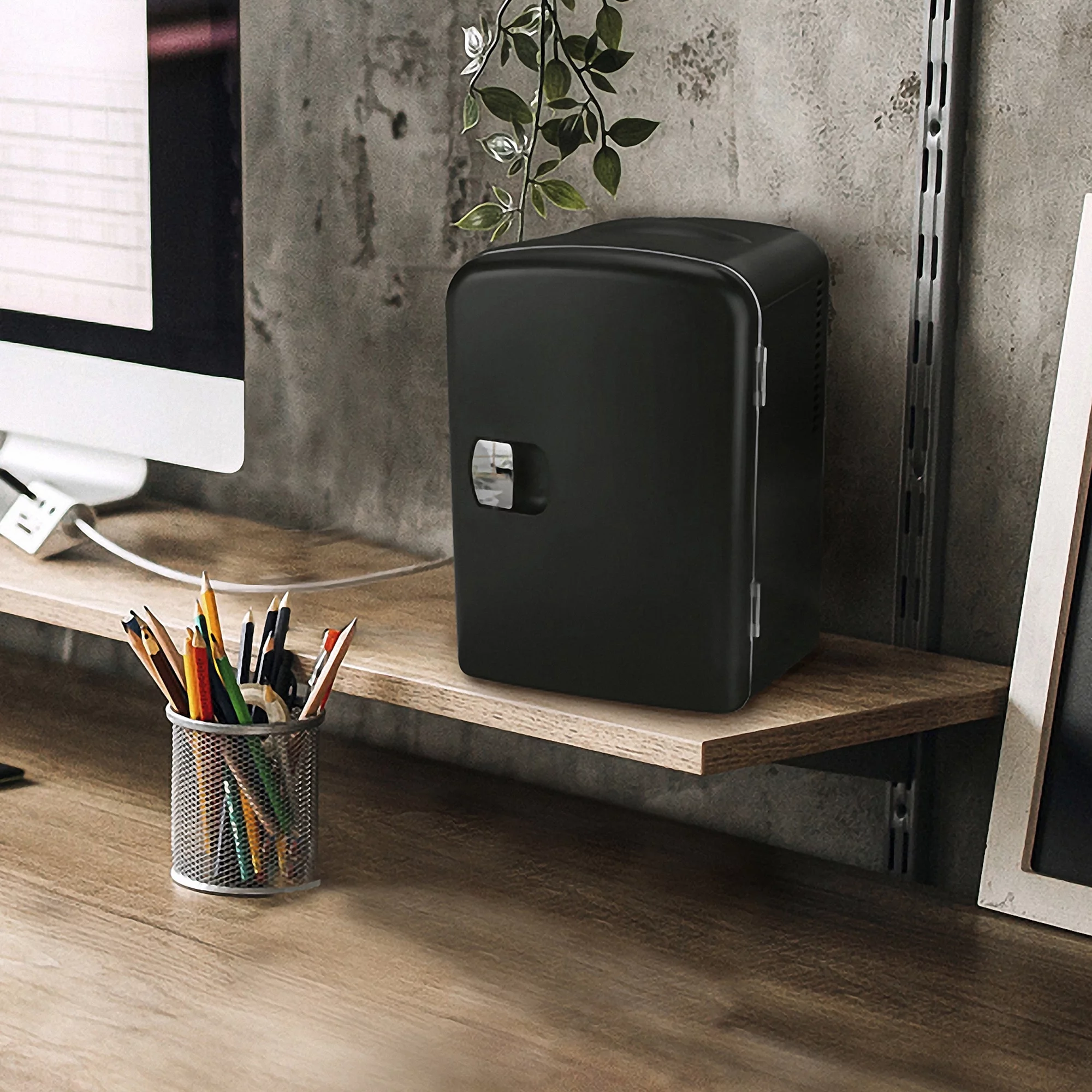 Personal Chiller 6 Can Mini Fridge Beverage and Skincare Refrigerator, Black