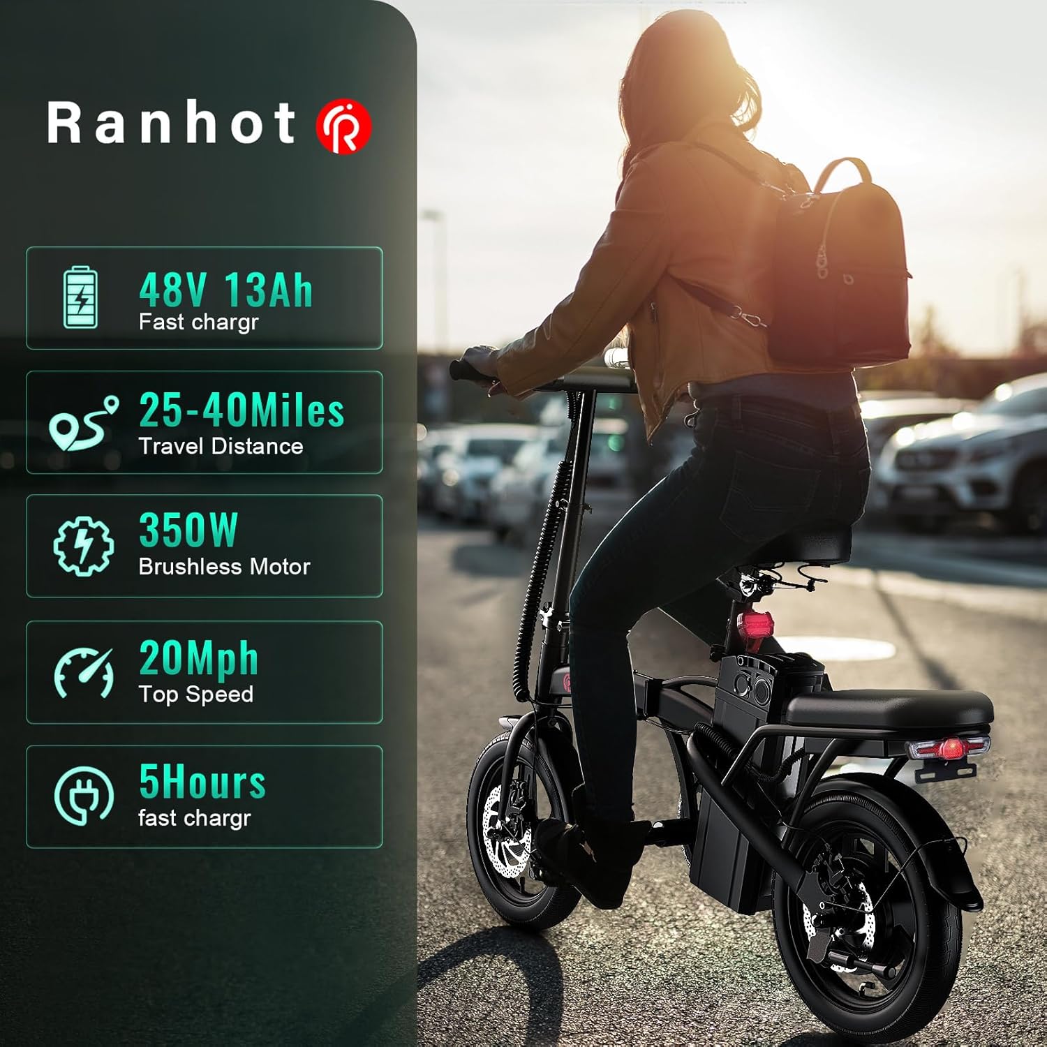 Folding Electric Bike for Adults with Peak 750W Motor 20MPH Max Speed, 48V 13Ah Removable Battery Electric Mini Bike, 30 Miles Range, 14” Pneumatic Tire, City Commuter Ebikes for Adults