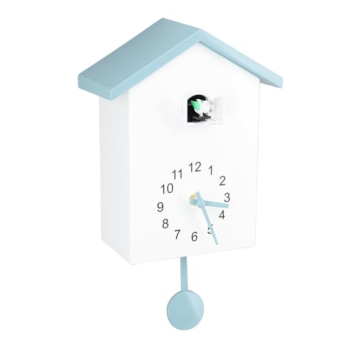 Cuckoo Clock, Bird Voice Call Stylish Bird House Wall Clock Decorative with Clock Pendulum, Tiny Modern Design Art Bird Wall Hanging Clock for Office Bedroom Living Room