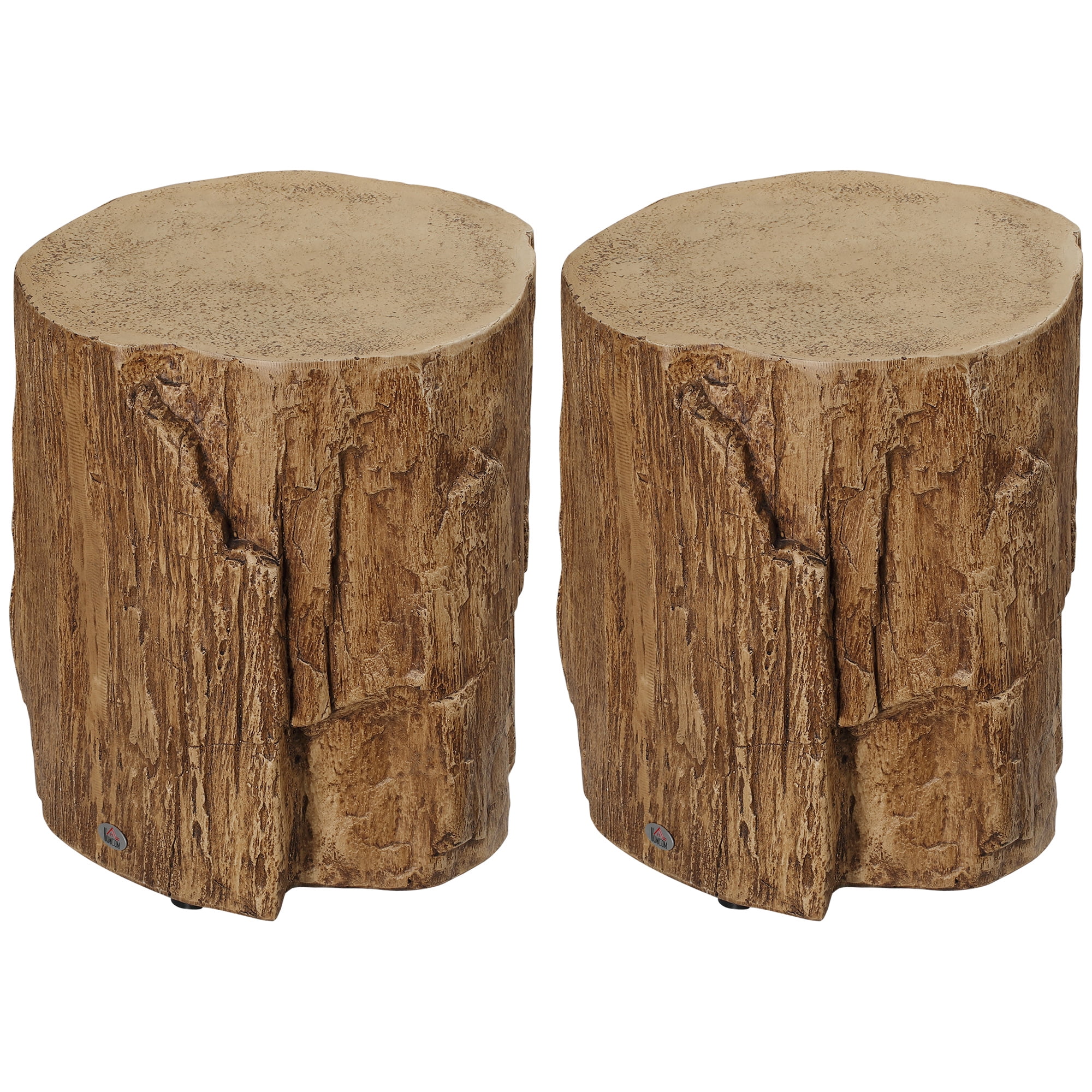 HOMCOM Side Table, Tree Stump Shape Concrete End Table, Set of 2, Natural