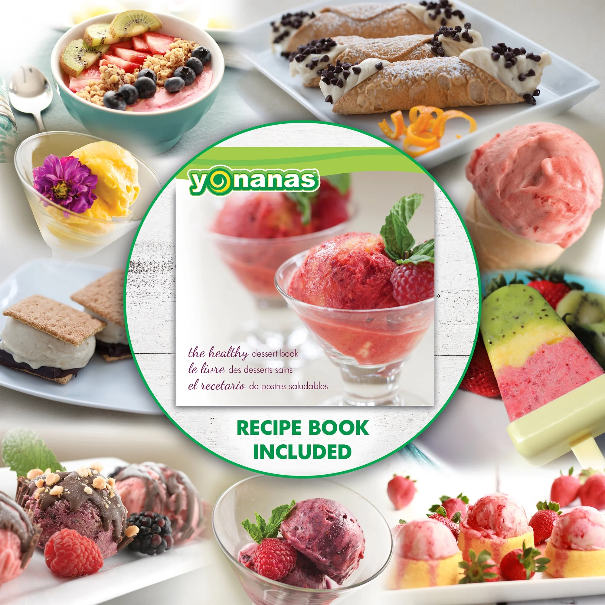 Yonanas Classic Vegan Non-Dairy Frozen Fruit Soft Serve Dessert Maker with 36 Recipe Book, in Red - Radiant Selections