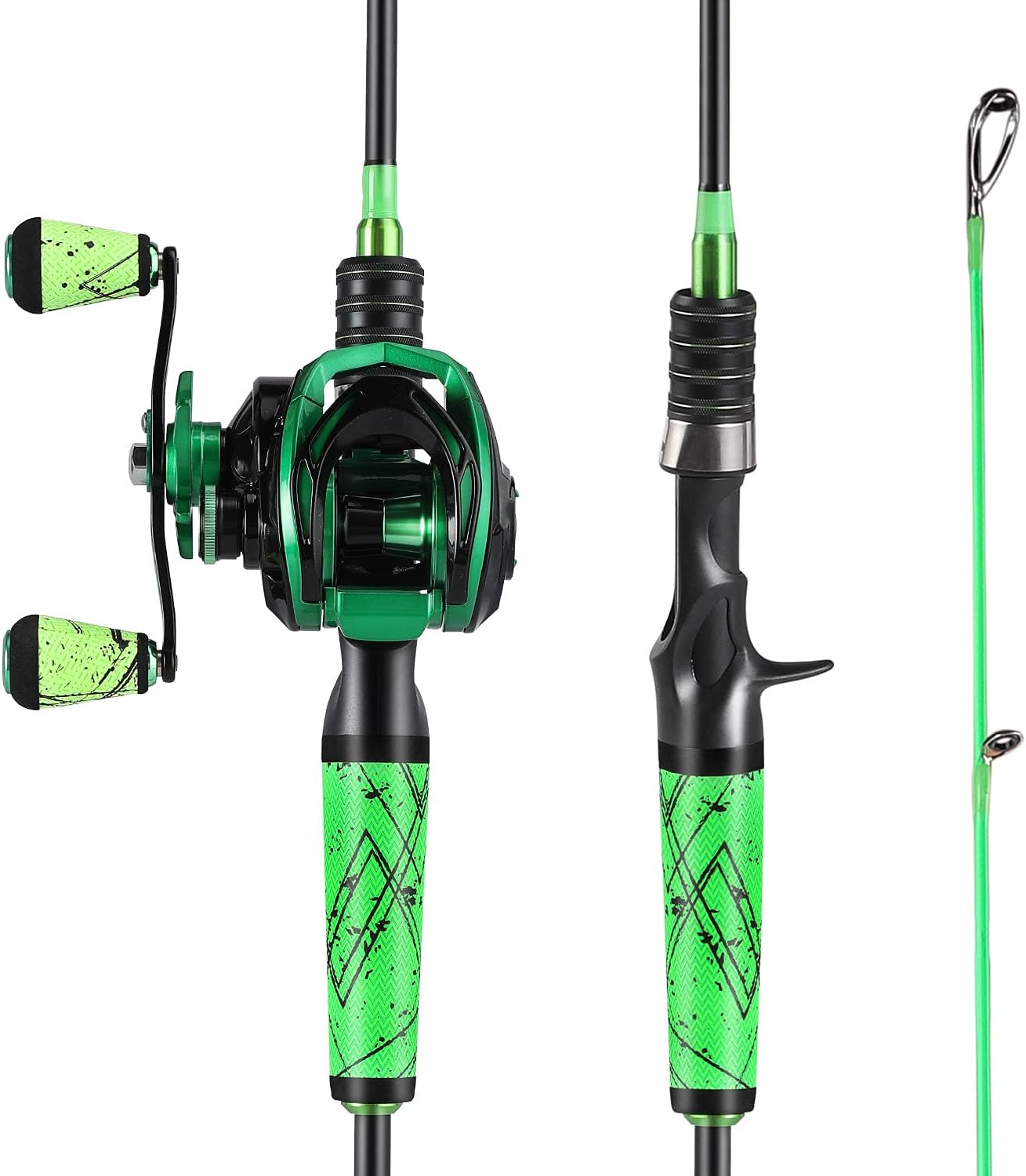 One Bass Fishing Rod and Reel Combo, Medium Fast Baitcasting Combo, 24-Ton Carbon Fiber 2 Pieces Fishing Poles with Baitcaster Reel Super Polymer Handle