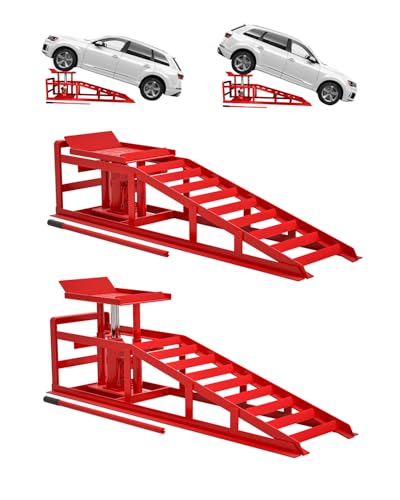 Hydraulic Car Ramps, 4-Position Adjustment, 5T 11000lbs Low Profile Car Lift Service Ramps Truck Trailer Garage,Height Hydraulic Vehicle Ramps, Lift Height 11.61-16.21 inches