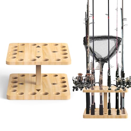 V16 Fishing Rod Storage Rack, Vertical Fishing Pole Holders for Garage, Wooden Rod Rack Stand Organizer for Home - Natural