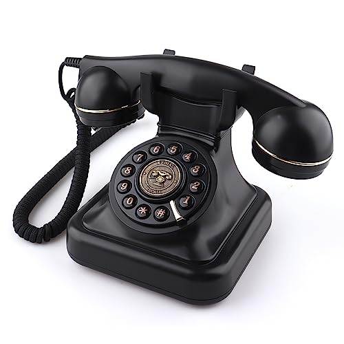 Old Fashioned Landline Phones with Classic Metal Bell, 1960s Vintage Corded Dial Phone Classic Old Fashion Telephones Wired Desk Telephone for Office and Home, White