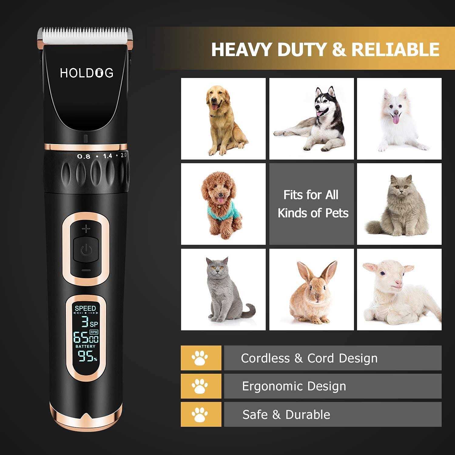 Dog Clippers Professional Heavy Duty Dog Grooming Clipper 3-Speed Low Noise High Power Rechargeable Cordless Pet Grooming Tools for Small & Large Dog - Pet Supplies online store