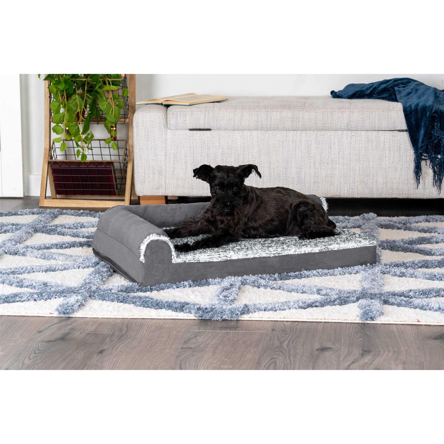 FurHaven Pet Bed Two-Tone Faux Fur Suede Deluxe Chaise Lounge Dog Bed - Pet Supplies online store
