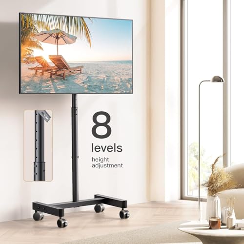 Perlegear Mobile TV Cart, Rolling TV Stand for 13-50 inch TVs with 30° Tilt Universal TV Cart for LED/LCD/OLED TV Height Adjustable Floor TV Stand Holds 44lbs Portable Monitor Stand Max VESA 200x200mm