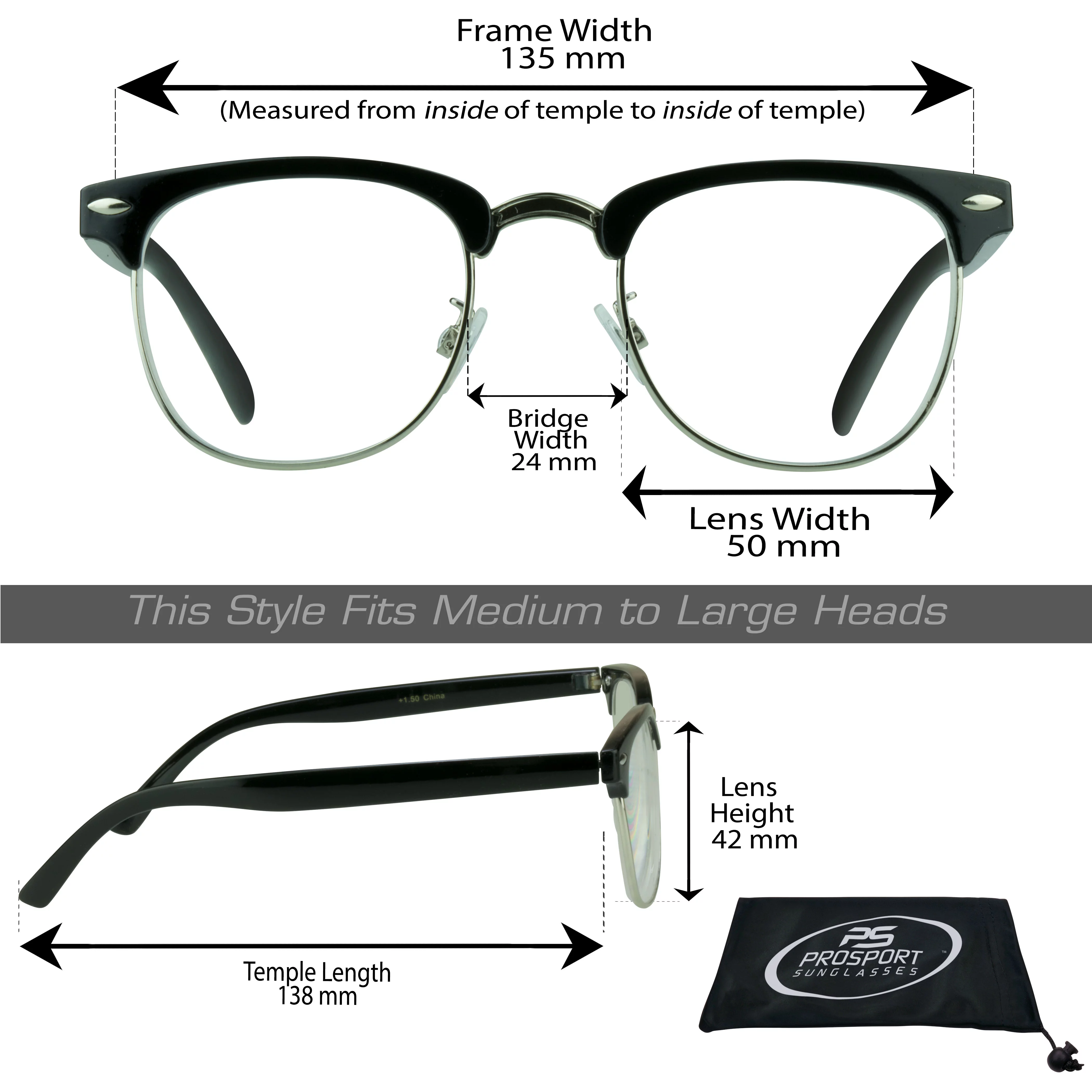 proSPORT Multifocal Progressive Trifocal Reading Glasses Men Women Horn Rimmed Frame 2 Pairs