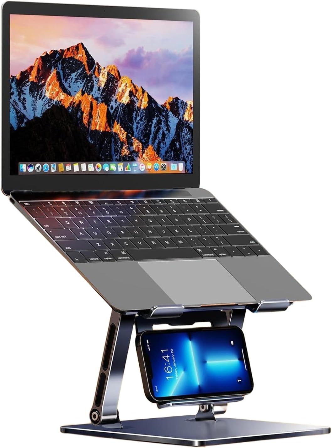 Adjustable Height Laptop Stand for Desk with Phone Holder, Ergonomic Design Foldable Computer Holder Laptop Riser Compatible with MacBook Pro/Air Notebook up to 16 inches Laptops, 4.7-6.7