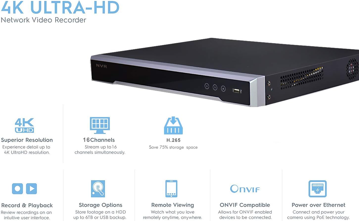 HIKVISION 16-Channel PoE 4K Network Video Recorder NVR, Embedded Plug & Play DS-7616NI-I2/16P（2021 New Version）