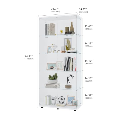 4-Tier Glass Display Cabinet, Double Door with Locks, 31.5