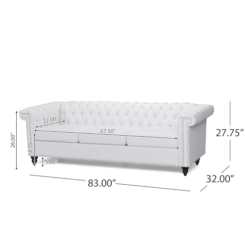 Chesterfield Sofa White PU Leather - 3-Seater Sofas for Living Room Button Tufted Tufted Sofa Couch Furniture for Living Room Bedroom Office Nailhead Upholstered Couches Minimalis Light Luxury
