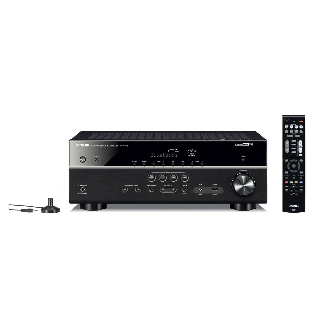 Yamaha RX-V485BL 5.1 Channel AV Network Receiver with WX-021WH MusicCast 20 Wireless Speakers - Pair (White)