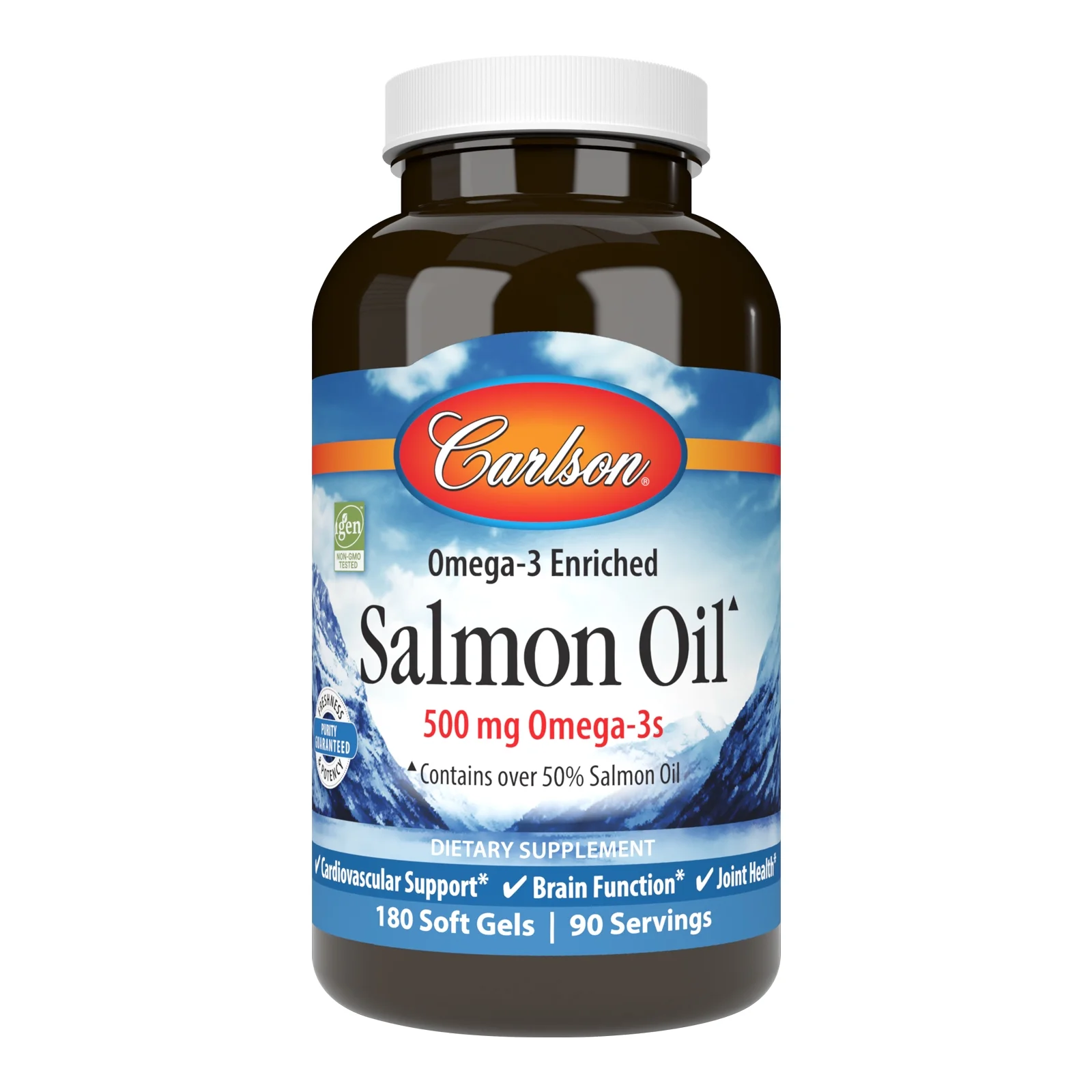Carlson - Norwegian Salmon Oil, 500 mg Omega-3s, Norwegian, Wild Caught, Sustainably Sourced, 180 Softgels