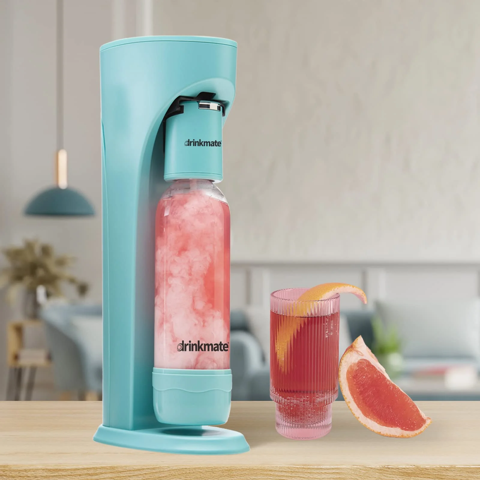Drinkmate OmniFizz Sparkling Water and Soda Maker, Carbonates Any Drink, with 3oz CO2 Test Cylinder (Arctic Blue)