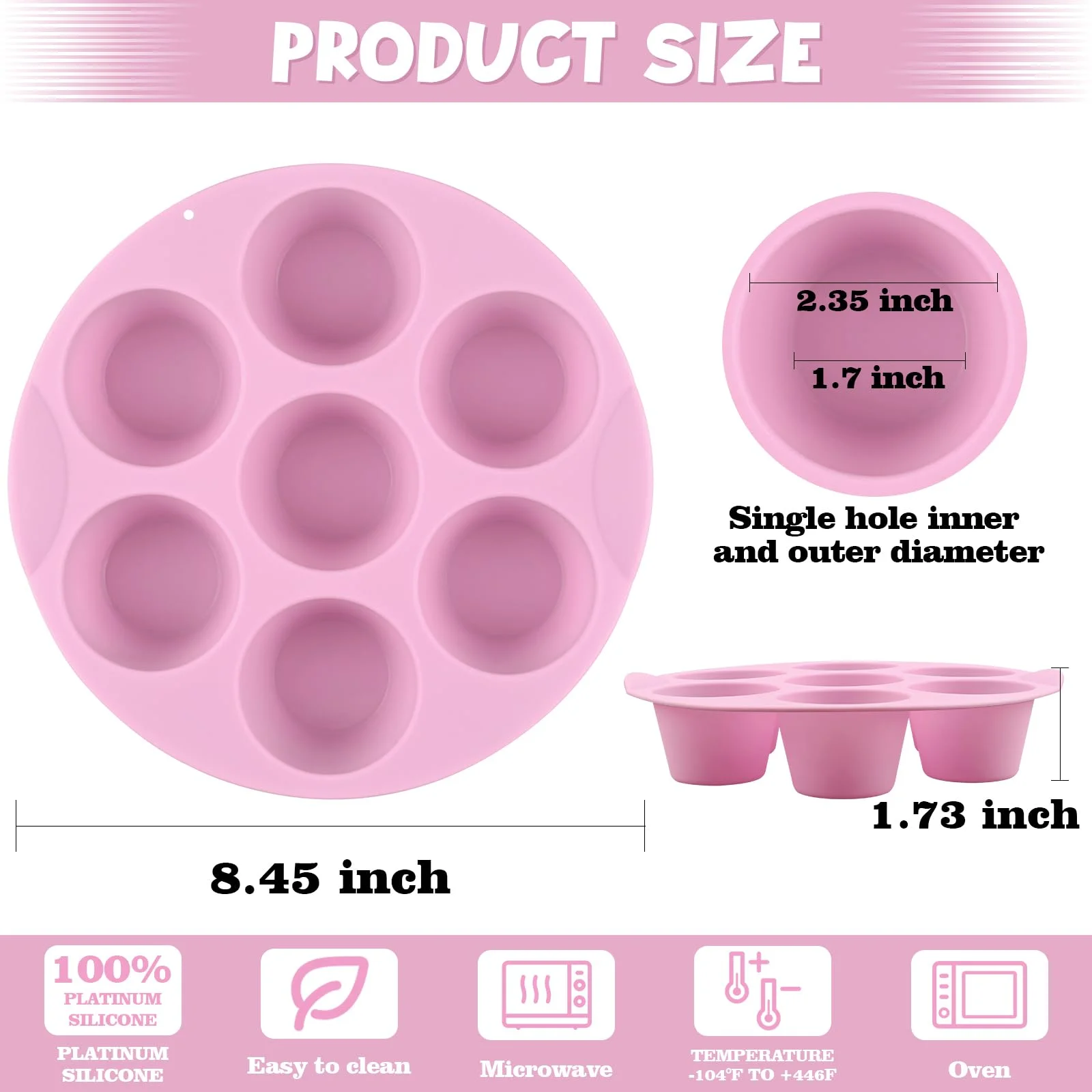 2 Pack Nonstick Silicone Egg Bite Molds for Air Fryer, 7-Cup Baking Pan for Mini Muffins, Cupcakes, Quiche, Tart, BPA Free, Pink Green