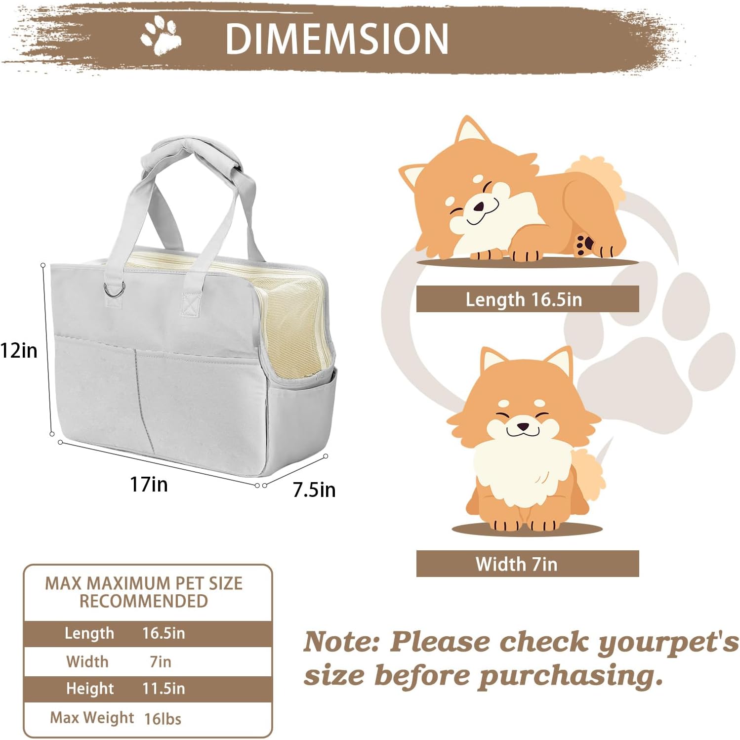 Dog Carriers for Small Dogs, Dog Purse Carrier for Small Dogs, Soft-Sided Dog Carrier Airline Approved, Dog Tote Bag with Six Pockets, Pet Carrier Washable, Oxford Cotton Bag for Puppy Kitten