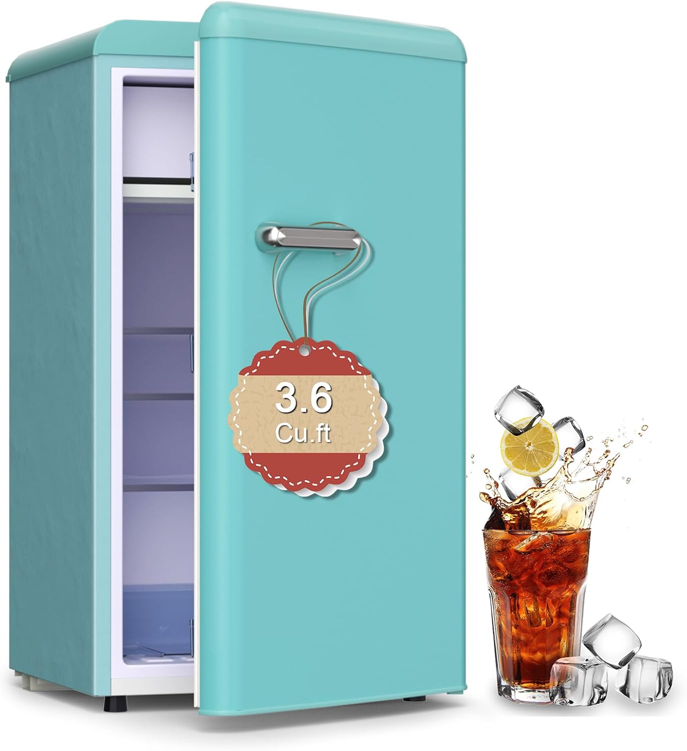 Retro Mini Fridge with Freezer, Compact Refrigerator for Bedroom with Freezer, Retro Small Fridge Freezer with Adjustable Thermostat&Shelf 3.6 Cu.Ft. Single Door Retro Fridge for Dorm Office(Blue)