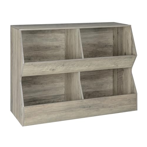 DINZI LVJ Kids Bookshelf, Toy Storage Organizer, Wooden Toy Storage Cabinet, 4 Cubby Children Bookcase, Toddler Book Toy Shelf for Bedroom, Nursery, Hallway, School, 31.5