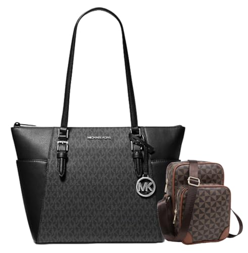 Michael Michael Kors Charlotte Large Saffiano Leather Top-Zip Tote Bag bundle with Premium Lux Details Flybag.