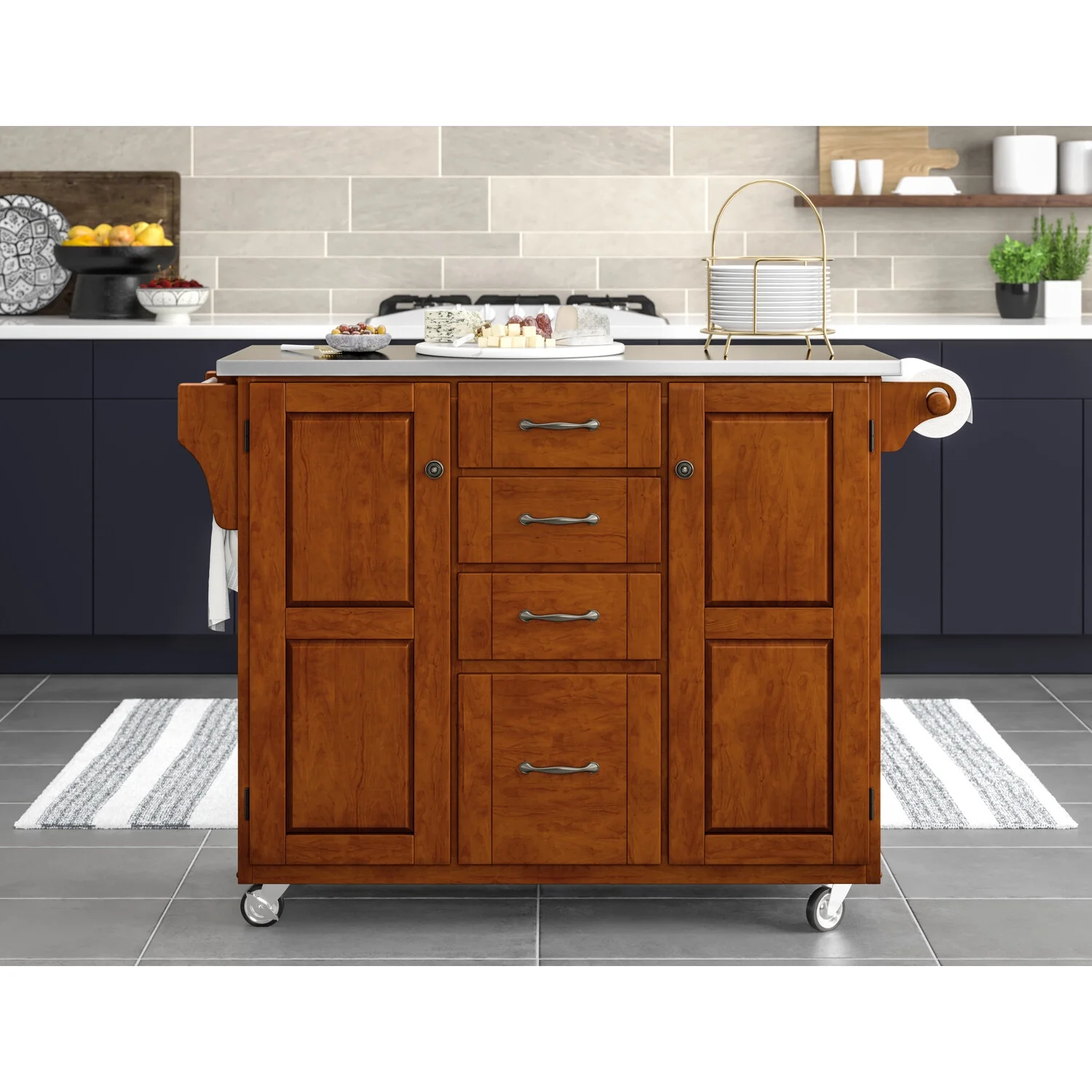 Homestyles Create-a-Cart Solid Wood Kitchen Cart in Cherry/Stainless Steel Top - Radiant Selections