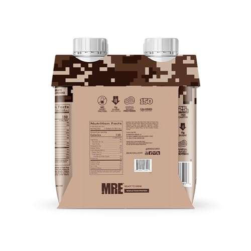 REDCON1 MRE Ready to Drink Protein Shakes, Cookies & Cream - Lactose + Whey Free RTD Protein Made with Real Whole Food Protein Blends - Keto-Friendly and Easy to Digest Nutritional Shake (12 Pack)