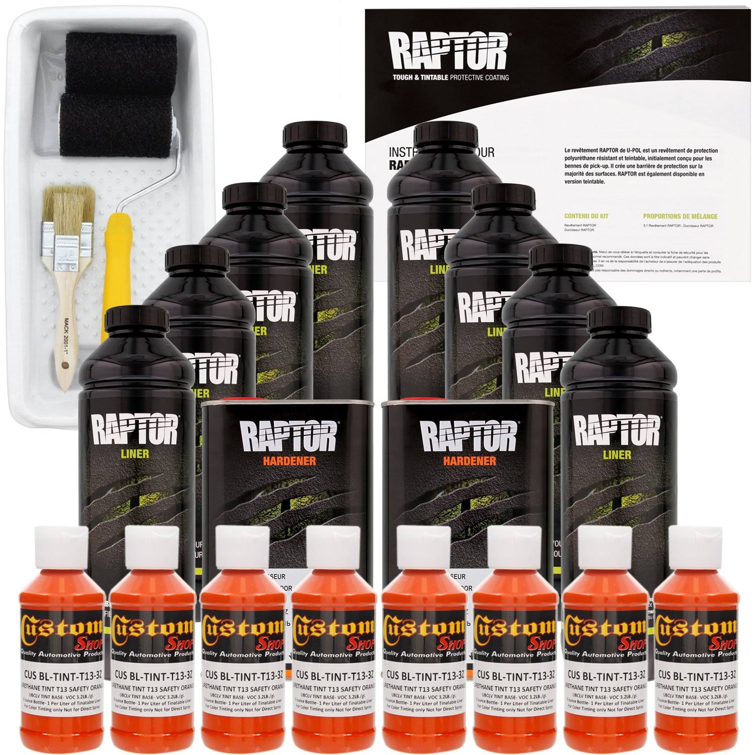 U-POL Raptor Safety Orange Urethane Spray-On Truck Bed Liner Kit w/Free Roller, Tray u0026 Brush, 8 Liters
