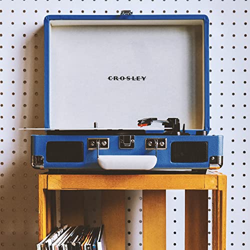 Crosley CR8005F-BK Cruiser Plus Vintage 3-Speed Bluetooth in/Out Suitcase Vinyl Record Player Turntable, Black/Red